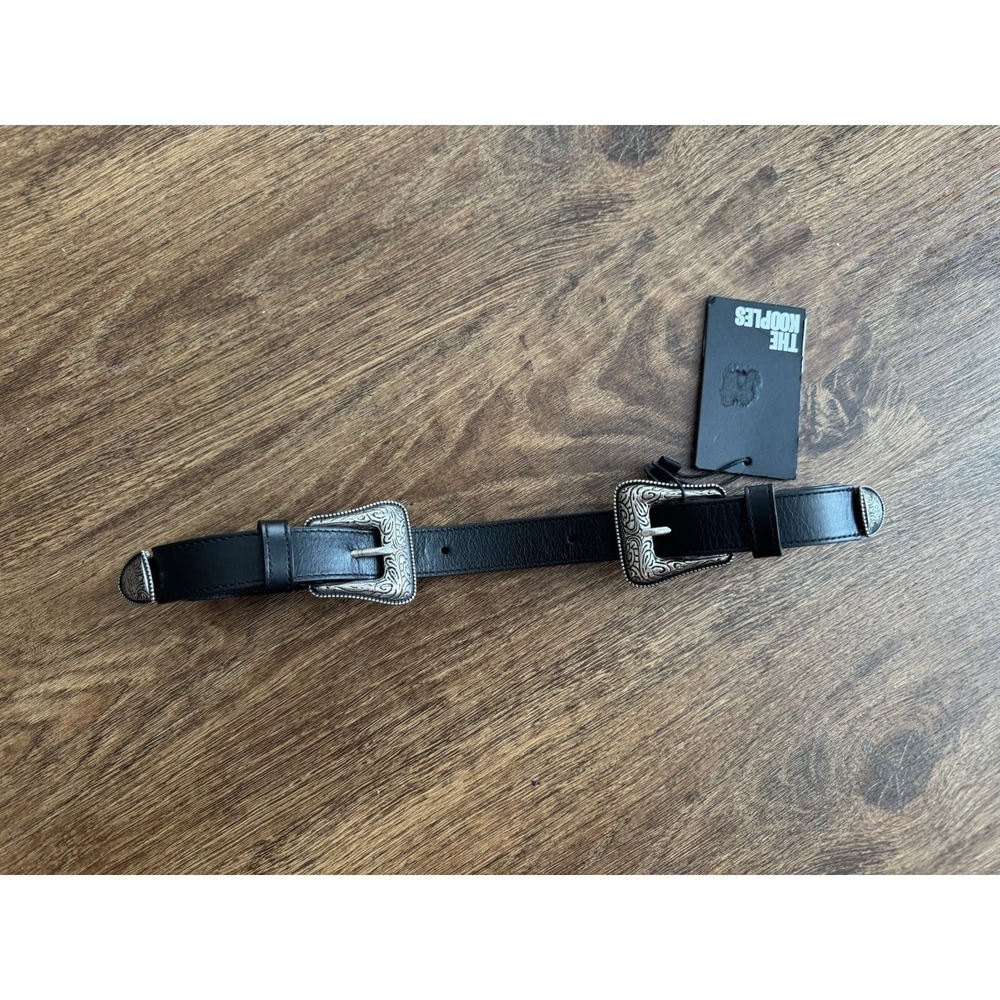 THE KOOPLES Double-Buckle Western Leather Belt Size 1 FR / XS US NWT